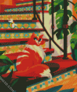 Cat On Stairs Diamond Paintings