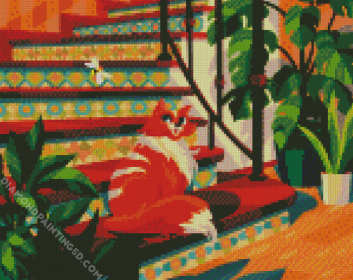 Cat On Stairs Diamond Paintings