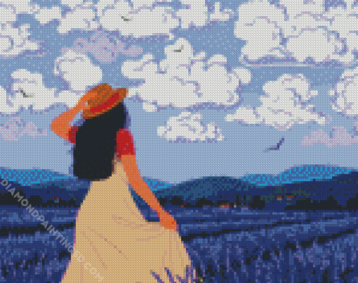 Girl In Lavender Field Diamond Paintings