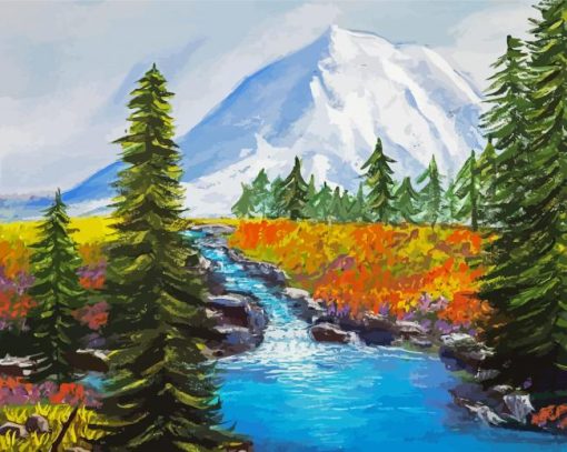 Mt Rainier And Flowers Diamond Paintings