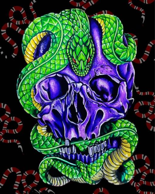 Skull With Green Snake Diamond Paintings