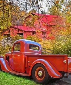 Red Truck And Barn Diamond Paintings