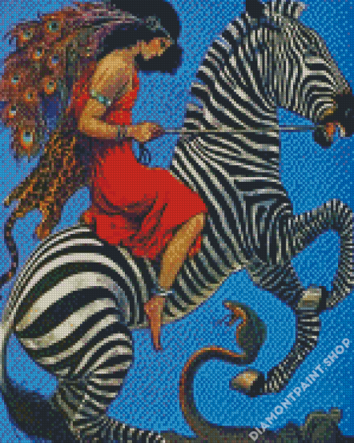 Woman Riding Zebra Art Diamond Paintings