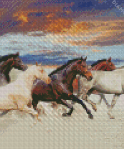 Five Horses In Desert Diamond Paintings