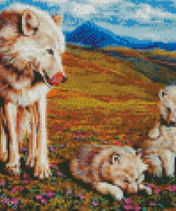 Wolf And Puppies Diamond Paintings