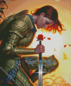 Kneeling Warrior Girl Diamond Paintings