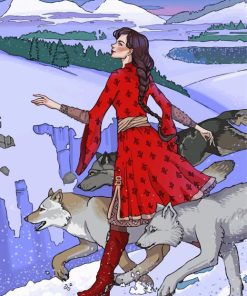 Woman And Wolves Diamond Paintings