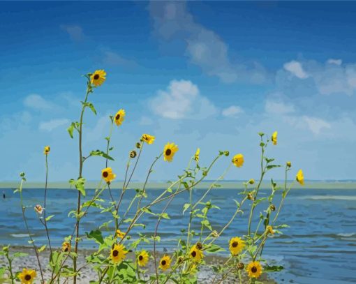 Aesthetic Sunflowers In Beach Diamond Paintings