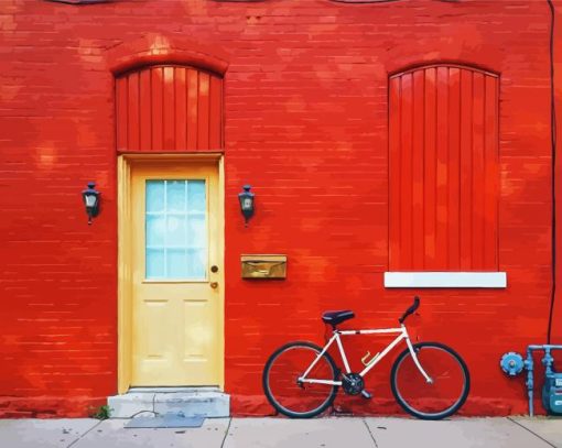 Bicycle By Door Diamond Paintings