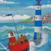 Lighthous And Sailboat Diamond Paintings