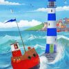 Lighthous And Sailboat Diamond Paintings