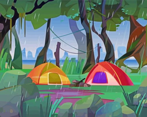 Camping In The Rain Diamond Paintings