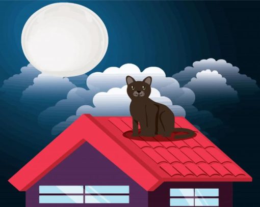 Cat On Roof Diamond Paintings