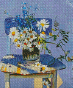 Daisies Flowers On Chair Diamond Paintings