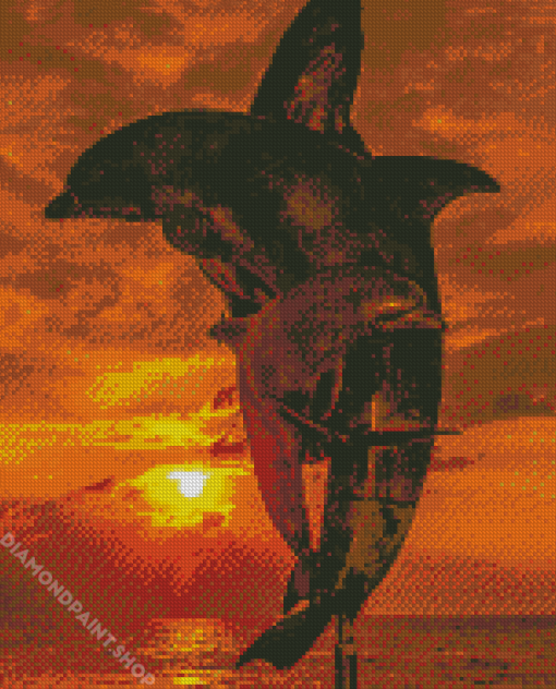 Dolphins Family At Sunset Diamond Paintings