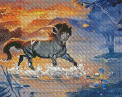 Grey Horse In Water Diamond Paintings