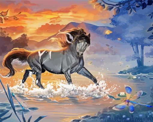 Grey Horse In Water Diamond Paintings