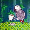 Grey Parrot Drinking Coffee Diamond Paintings