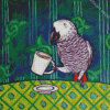 Grey Parrot Drinking Coffee Diamond Paintings