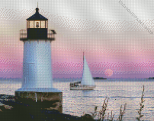 Lighthouse And Sailboat Art Diamond Paintings