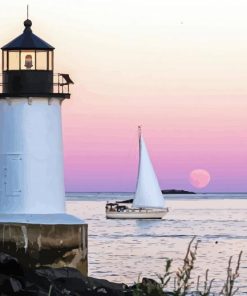 Lighthouse And Sailboat Art Diamond Paintings