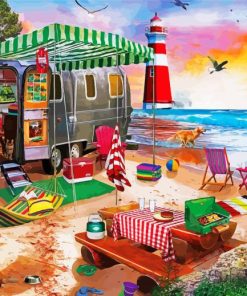 Oceanside Airstream Camping Diamond Paintings