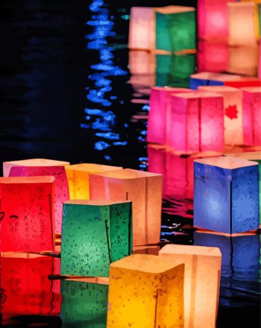 Paper Lanterns In Water Diamond Paintings