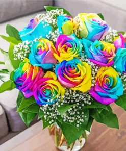 Rainbow Rose In Vase Diamond Paintings