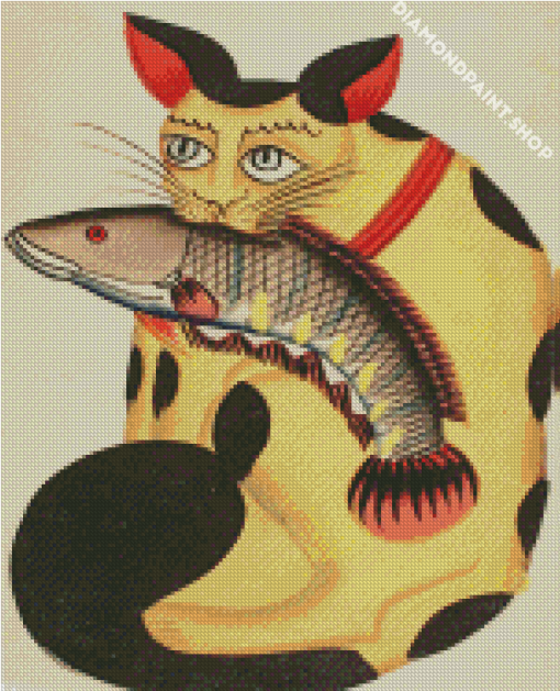 Kitty With Fish Art Diamond Paintings