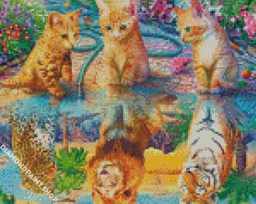 Kittens Water Reflection Diamond By Paintings