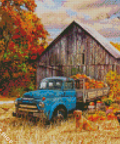 Blue Truck With Fall Diamond Paintings