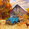 Blue Truck With Fall Diamond Paintings