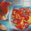 Kitty With Fish Diamond Paintings