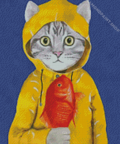 Cat With Fish Diamond Paintings