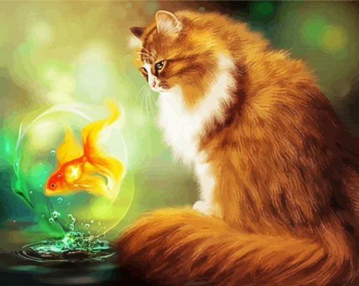 Cat With Goldfish Diamond Paintings