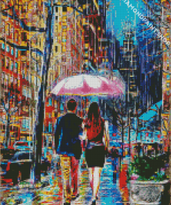 Cool Couple In Rain Diamond Paintings