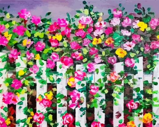 Fence And Flowers Diamond Paintings