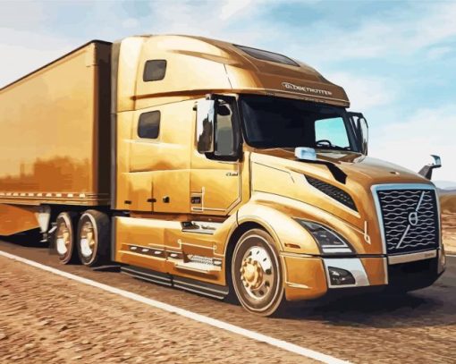 Golden Semi Truck Diamond Paintings