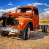 Orange Truck In Desert Diamond Paintings