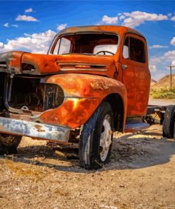 Orange Truck In Desert Diamond Paintings