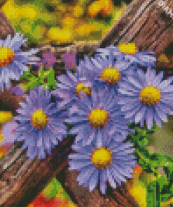 Purple Flowers And Fence Diamond By Paintings