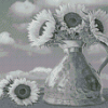 Black And White Sunflower In Copper Pitcher Diamond Paintings