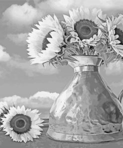 Black And White Sunflower In Copper Pitcher Diamond Paintings