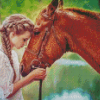 Girl And Brown Horse Illustration Diamond Paintings