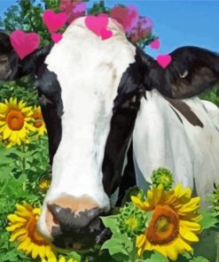 Aesthetic Cow With Sunflowers Art Diamond Paintings