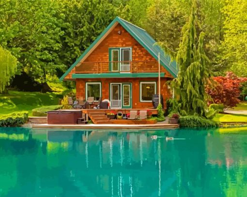 Aesthetic House By Lake Diamond Paintings