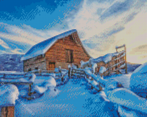 Cabin Landscape Snow Diamond Paintings