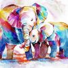 Colorful Mama And Baby Elephant Diamond Paintings