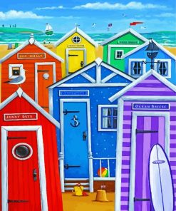 Colorful Beach Huts Diamond Paintings