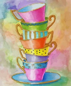 Colorful Stacked Teacups Diamond Paintings